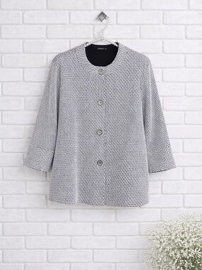 J.McLaughlin 3/4 Sleeve Black and White Button Front Collarless Jacket Size XL